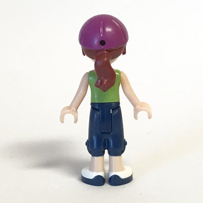 LEGO Minifigure-Mia, Dark Blue Cropped Trousers, Lime and White Striped Top, Helmet-Friends-FRND110-Creative Brick Builders